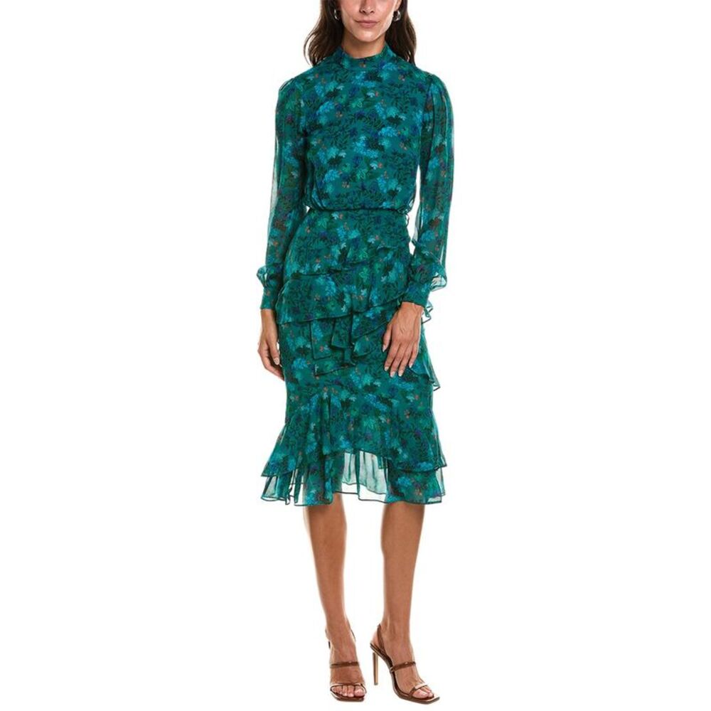 Saloni Womens  Isa Silk Georgette Midi Dress, Blue